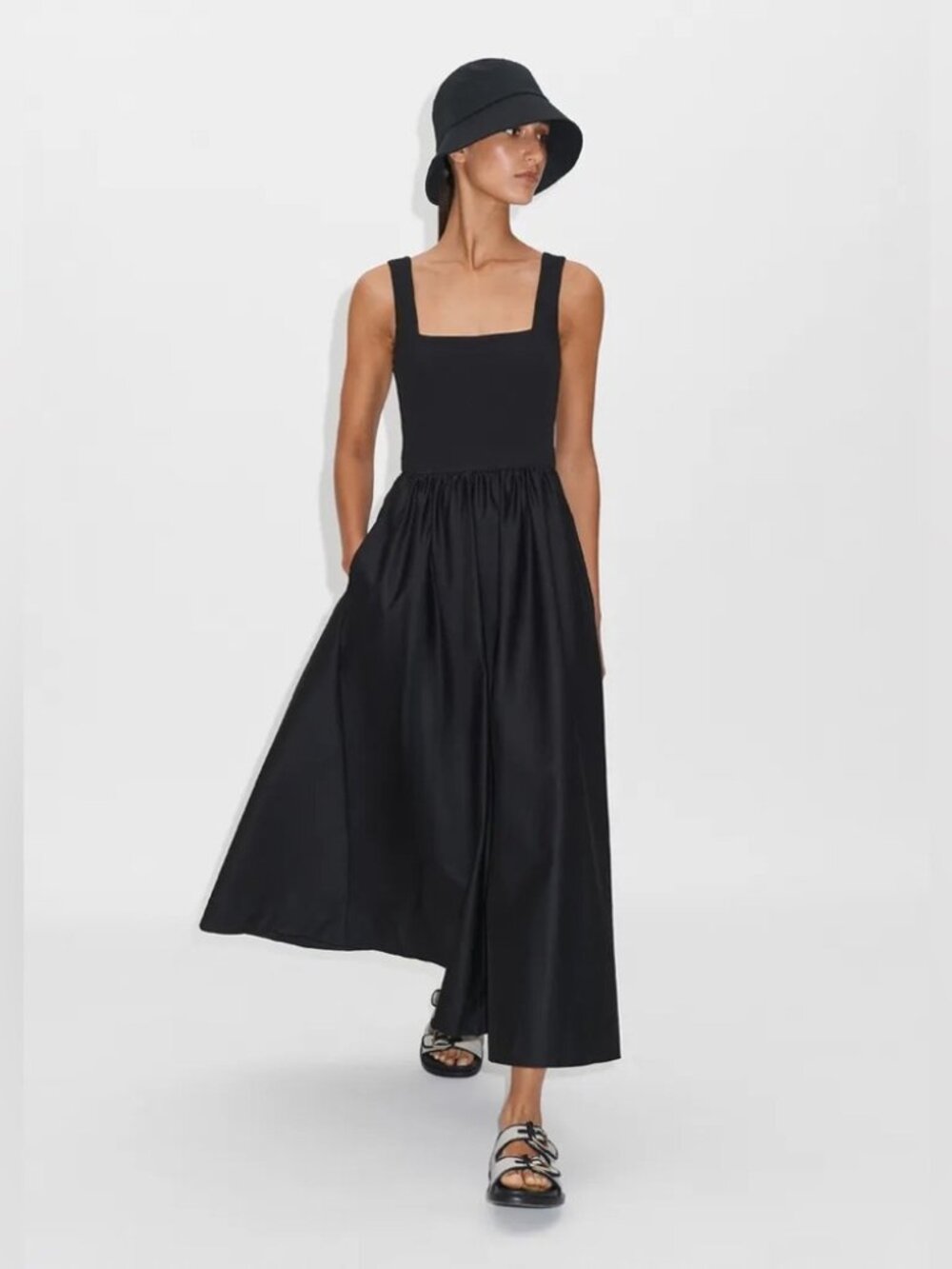 ME+EM Dress mixed media square neck midi